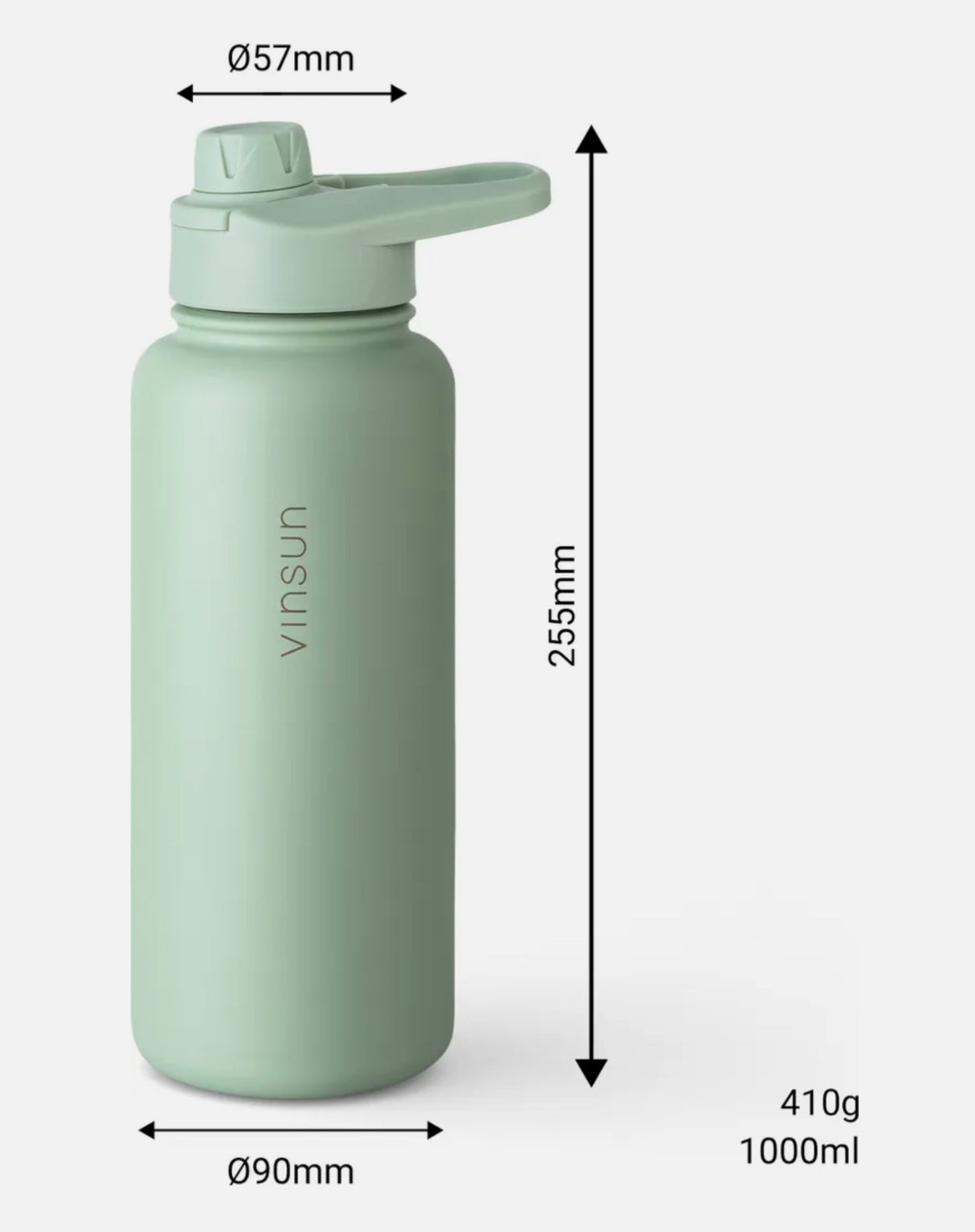 🌟 Vinsun Edelstahl Trinkflasche 1L – Grün Grau