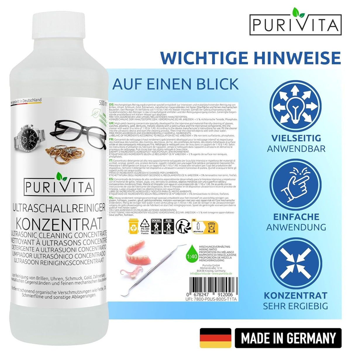 🧼 Purivita Ultraschallreiniger 500ml (B-Ware)