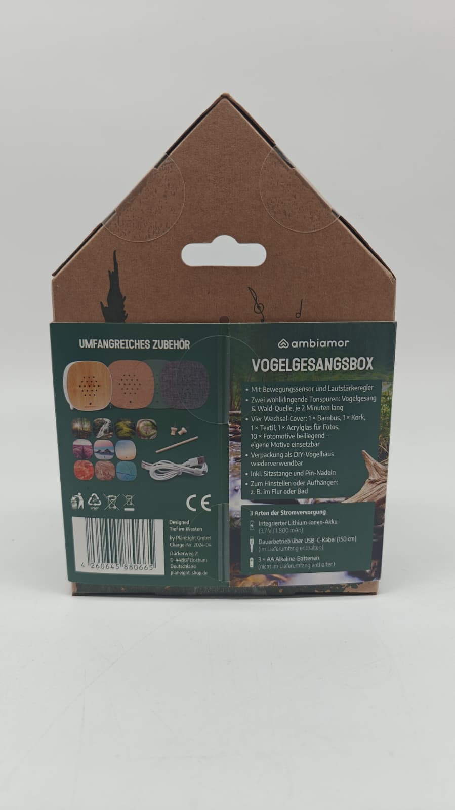 🐦 Ambiamor Vogelgesangbox - Vogelgezwitscher Bewegungsmelder-Box - B-Ware