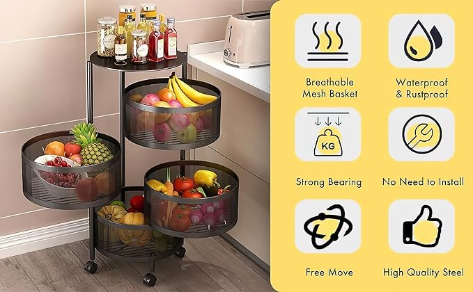 🧺 Homeor Rollregal 3-stöckig Metall Schwarz