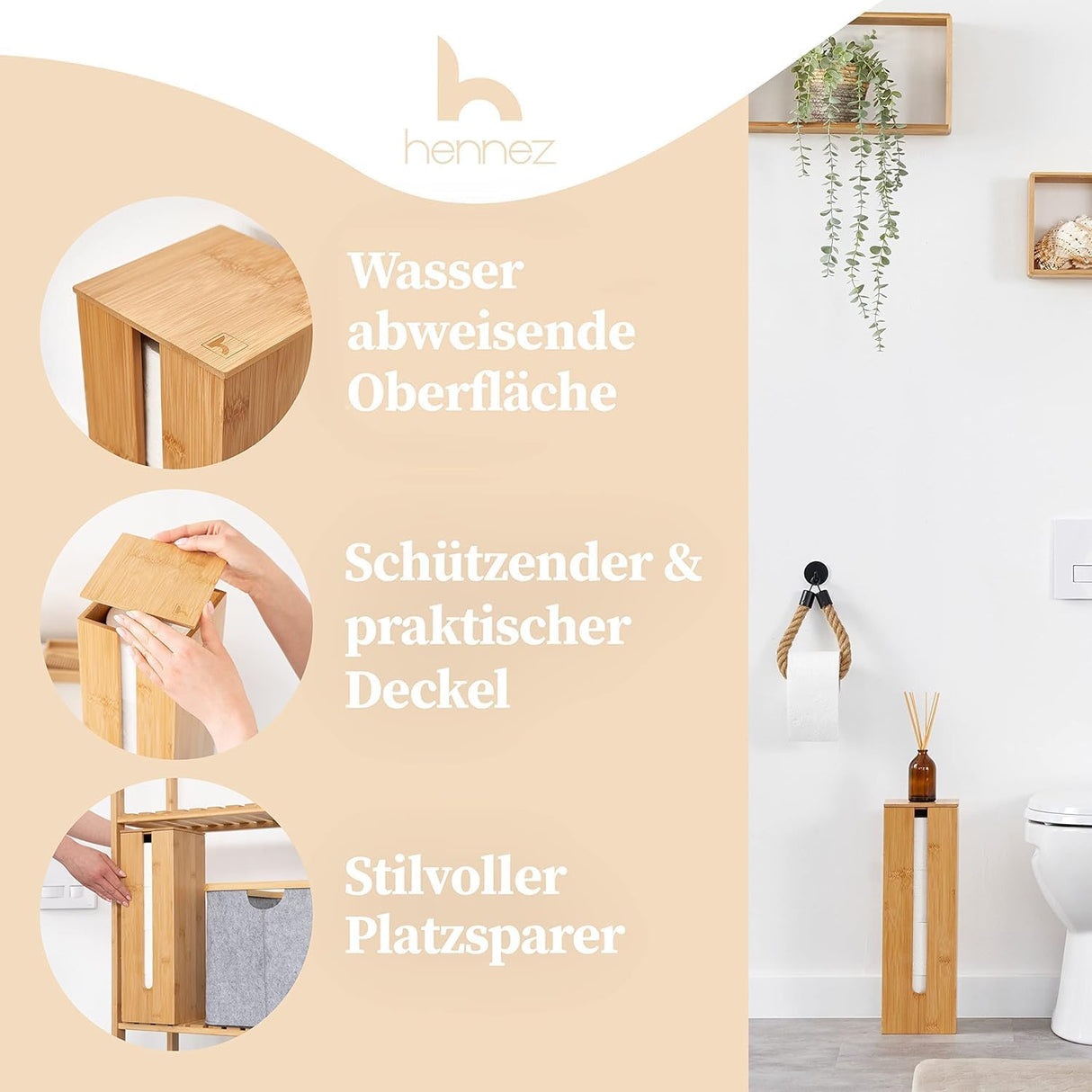 🚽 HENNEZ Klopapierhalter Bambus – B-Ware