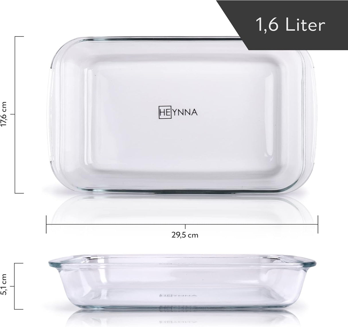 🍲 HEYNNA® Glas Auflaufform 1,6L