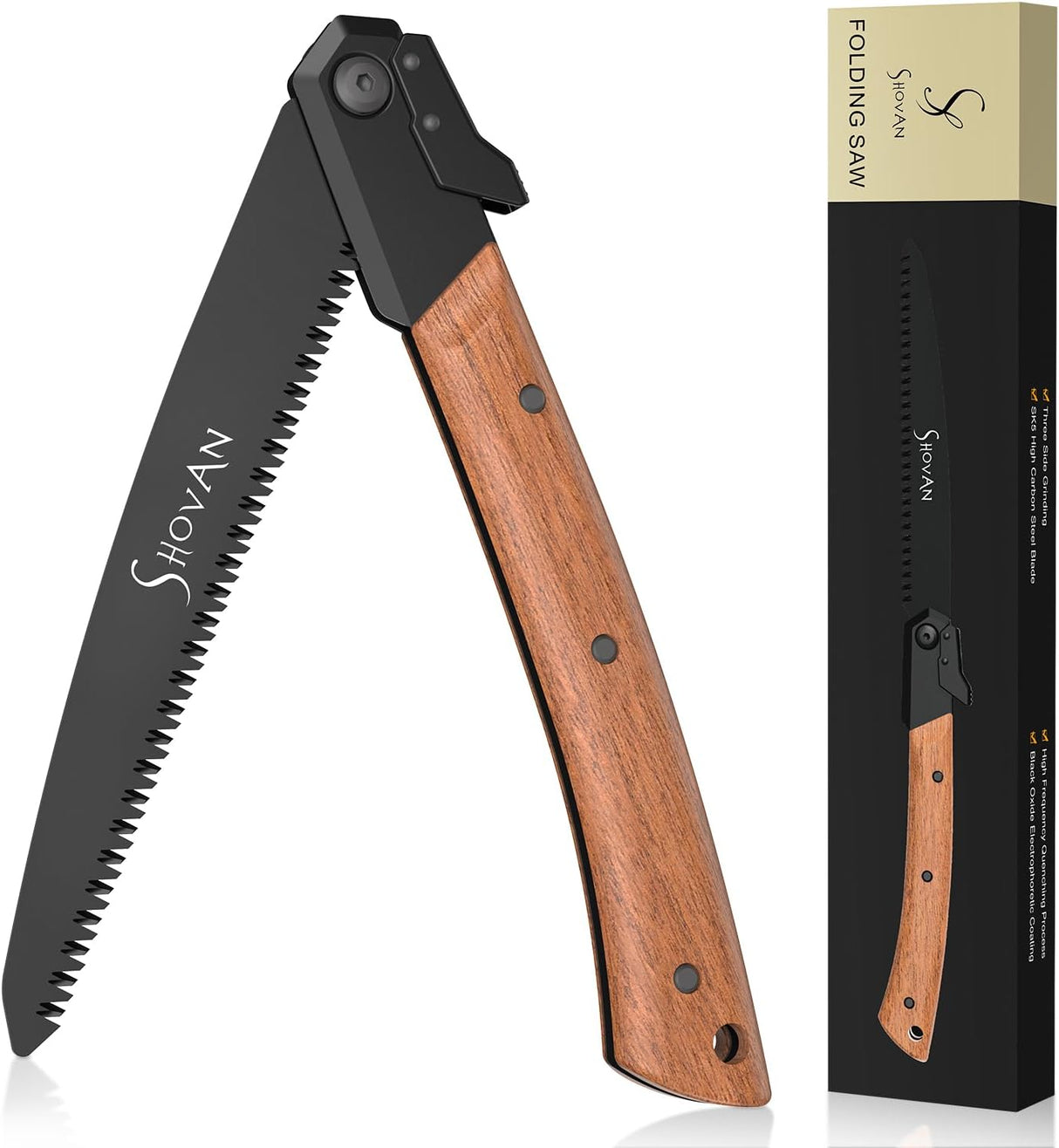 Shovan Astsäge – Klappsäge mit SK5-Stahlklinge & Sapeli-Holzgriff (B-Ware)