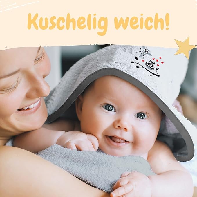 🦉 Babykajo Kapuzenhandtuch Baby – Eule Grau
