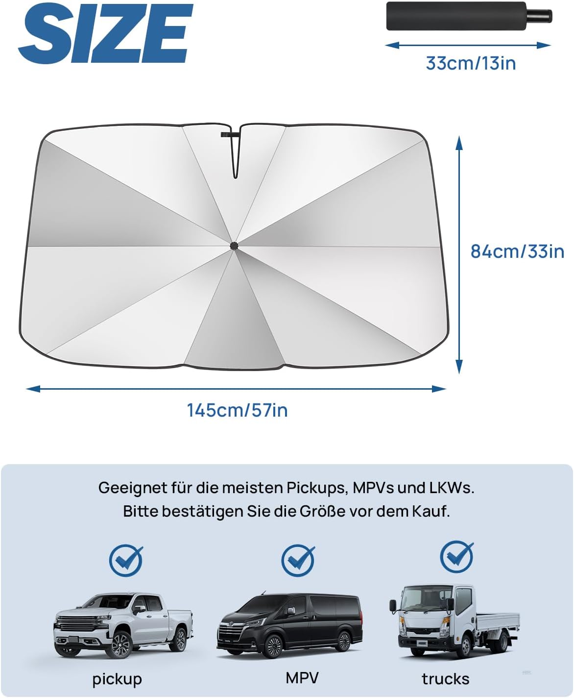 JOYTUTUS Sonnenschutz Auto Frontscheibe – 360° drehbar, UV-Schutz, 145 × 84 cm