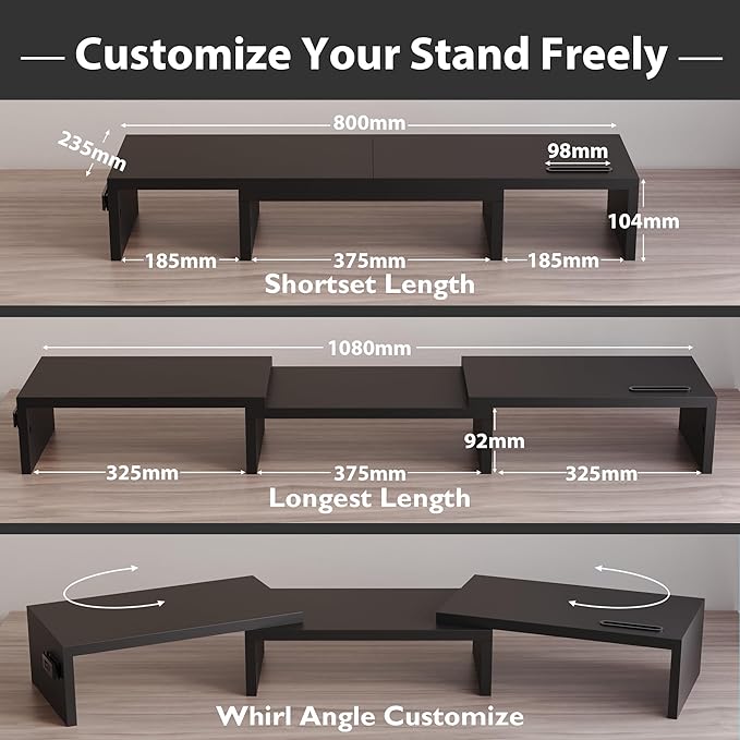 💻 BONTEC Wooden Dual Monitor Stand - Schwarz