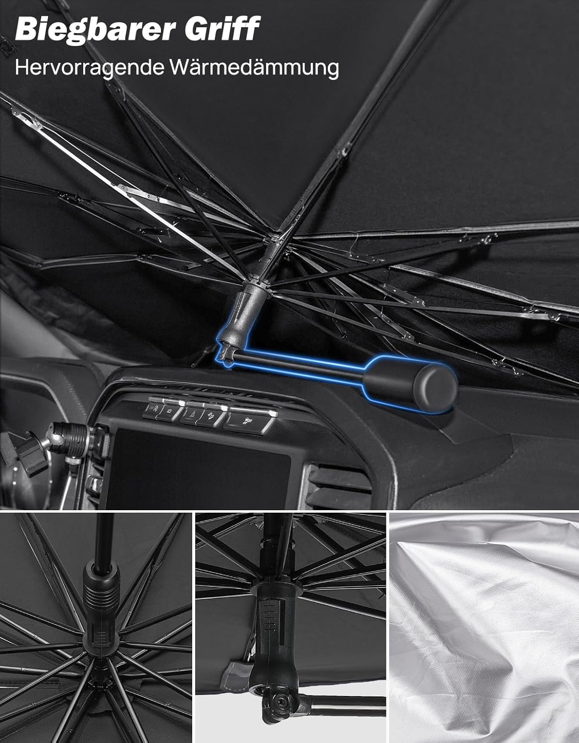 JOYTUTUS Sonnenschutz Auto Frontscheibe – 360° drehbar, UV-Schutz, 145 × 84 cm