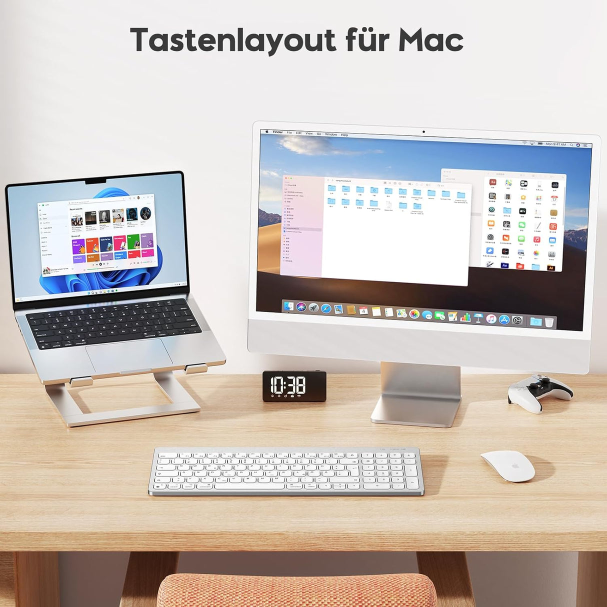 OMOTON Bluetooth Tastatur für Mac OS – Ultraslim, QWERTZ, Leise, Silber
