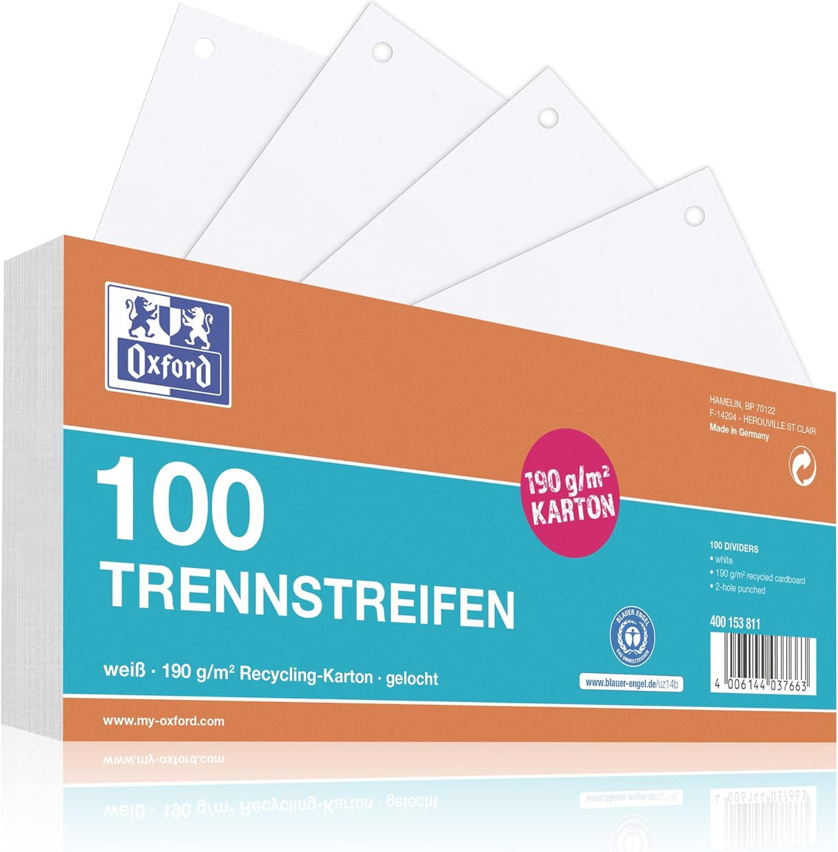 📑 Oxford Trennstreifen Karton, weiß – 100 Stück