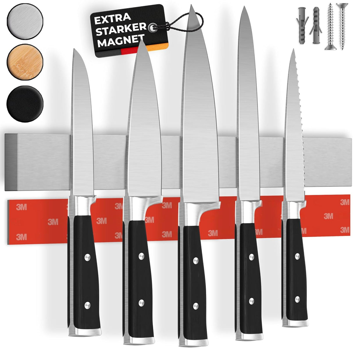 CUCINO Messer-Magnetleiste – 40 cm, Edelstahl, selbstklebend mit 3M-Klebeband