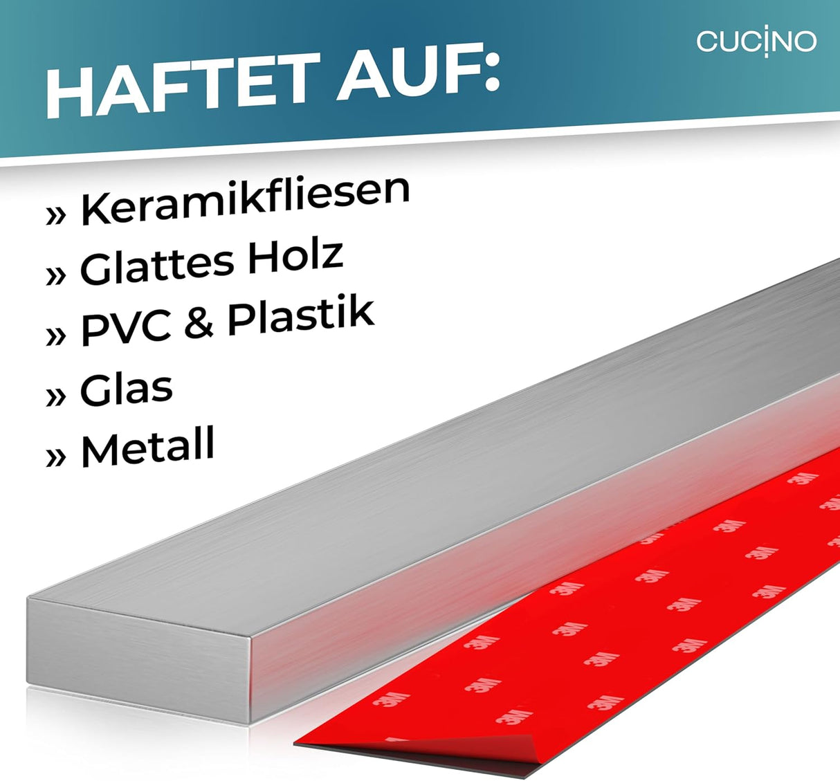CUCINO Messer-Magnetleiste – 40 cm, Edelstahl, selbstklebend mit 3M-Klebeband