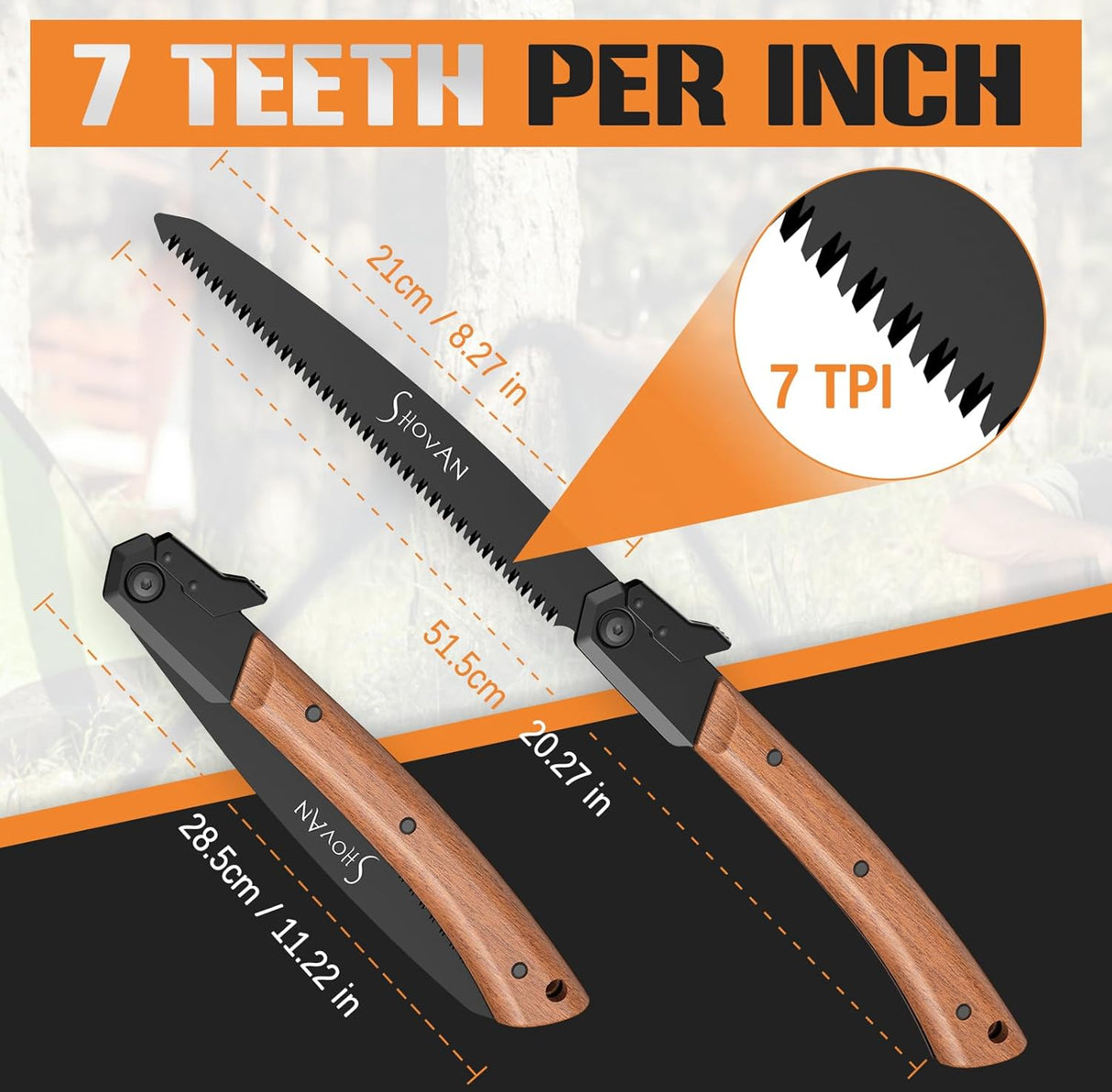 Shovan Astsäge – Klappsäge mit SK5-Stahlklinge & Sapeli-Holzgriff (B-Ware)