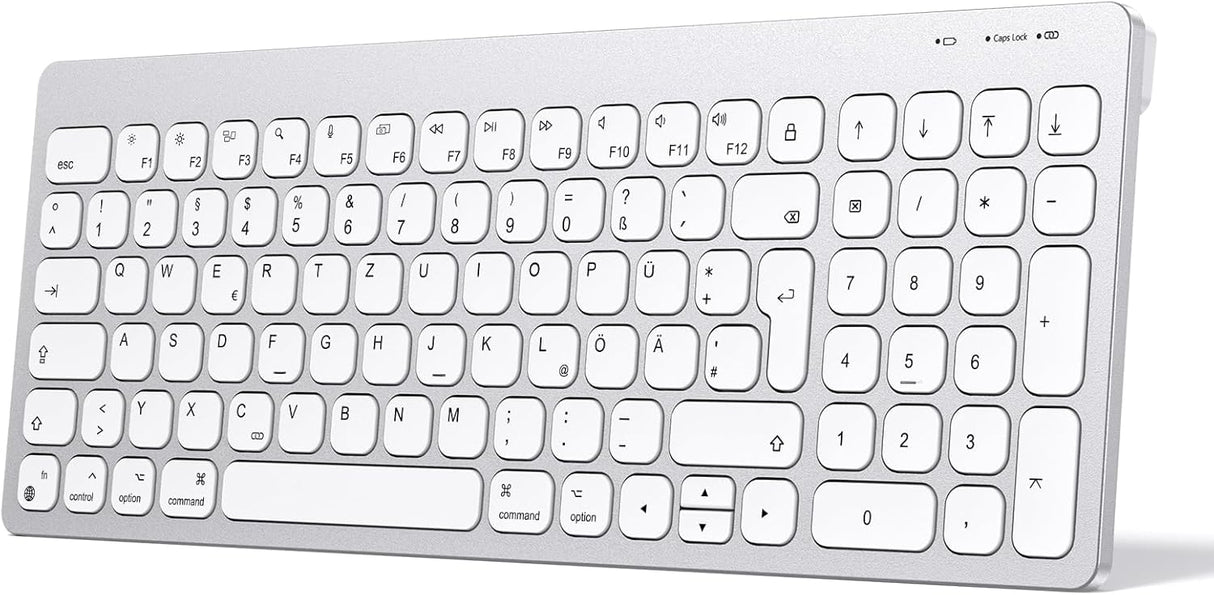 OMOTON Bluetooth Tastatur für Mac OS – Ultraslim, QWERTZ, Leise, Silber