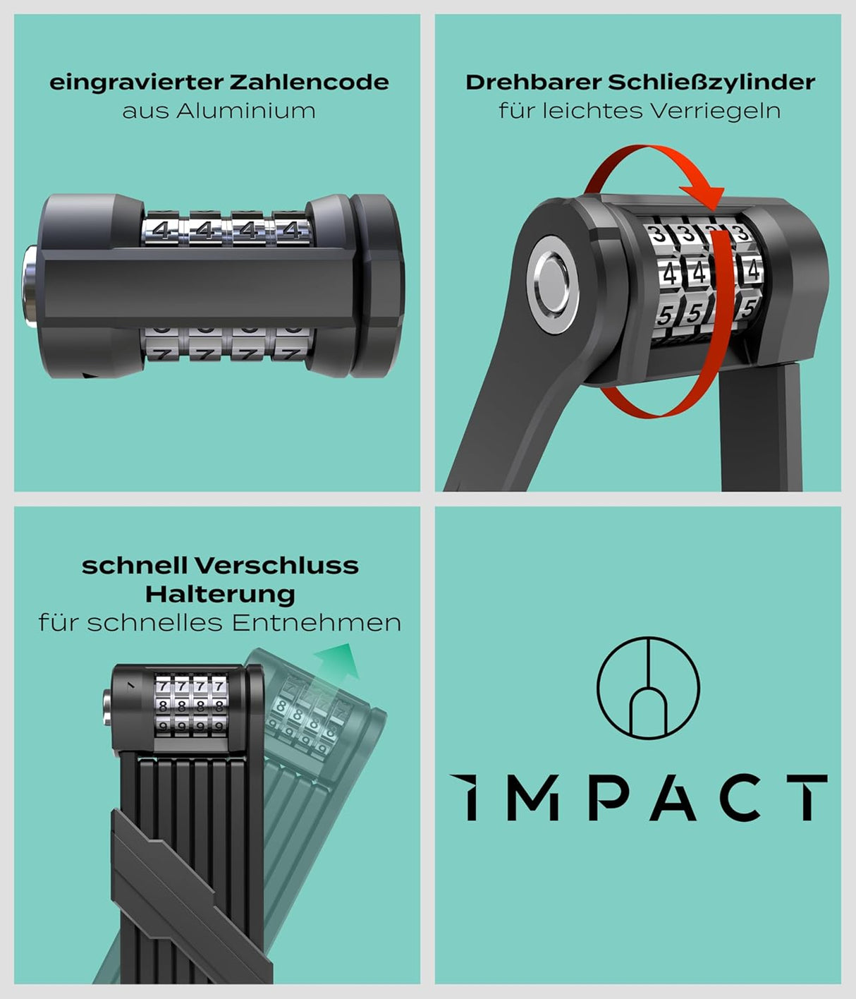 Impact PortaLock 15 – Faltschloss mit Zahlencode, 110 cm, Sicherheitslevel 15 (B-Ware)