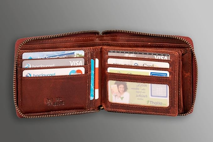 👝 MATADOR Herren Karten-Portemonnaie – Leder | Modell Karo Braun 6404/A