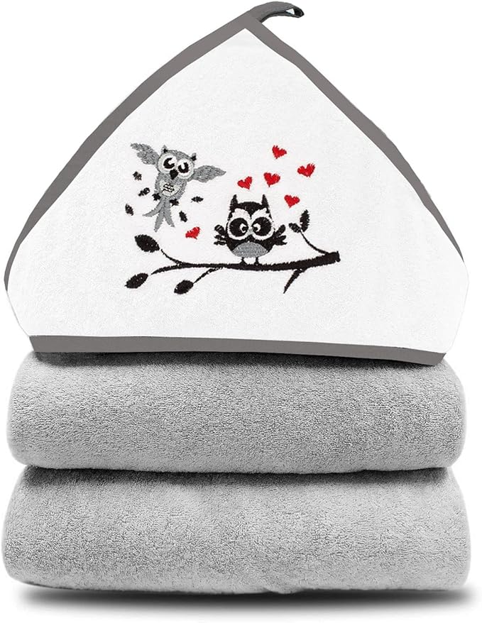 🦉 Babykajo Kapuzenhandtuch Baby – Eule Grau