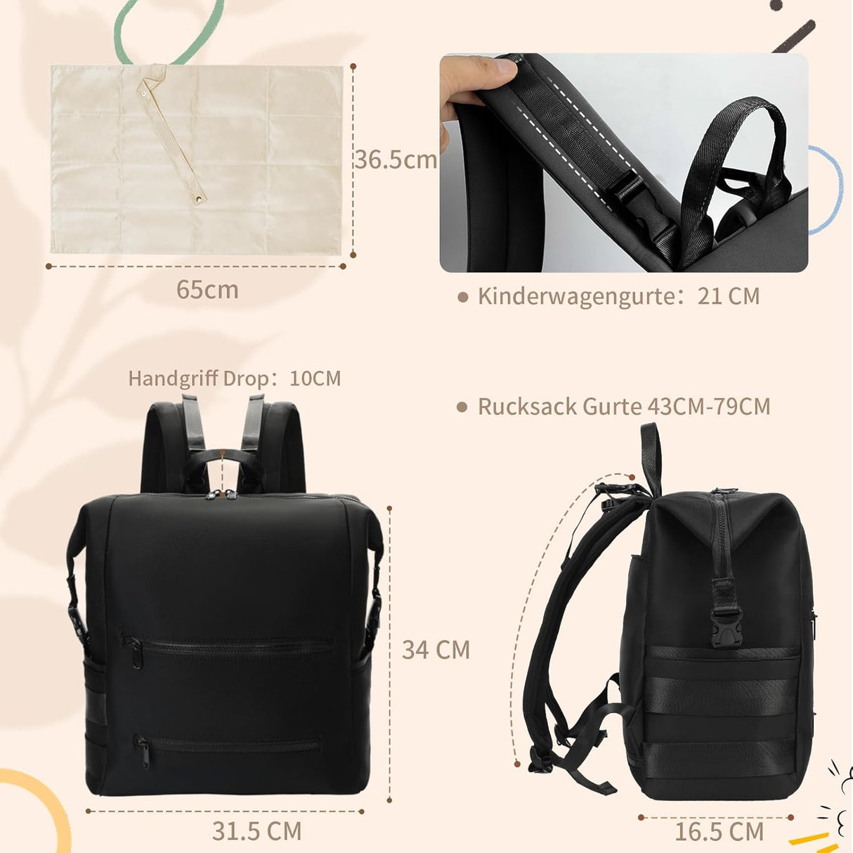 👜 MISS FONG Wickelrucksack Neopren – B-Ware!