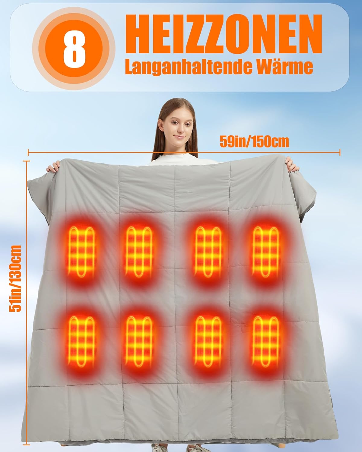 🛋️ CYCYHEAT Kabellose Heizdecke – Grau – B-Ware