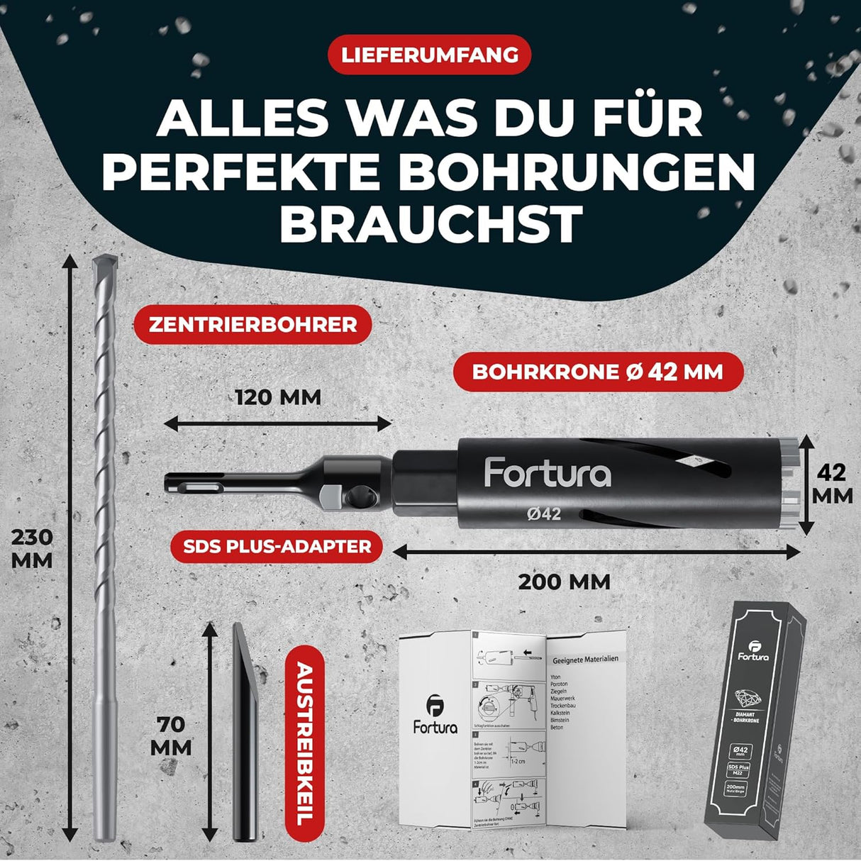 Diamant-Kernbohrer Ø42 × 200 mm – SDS Plus (Bohrkrone 2.0)