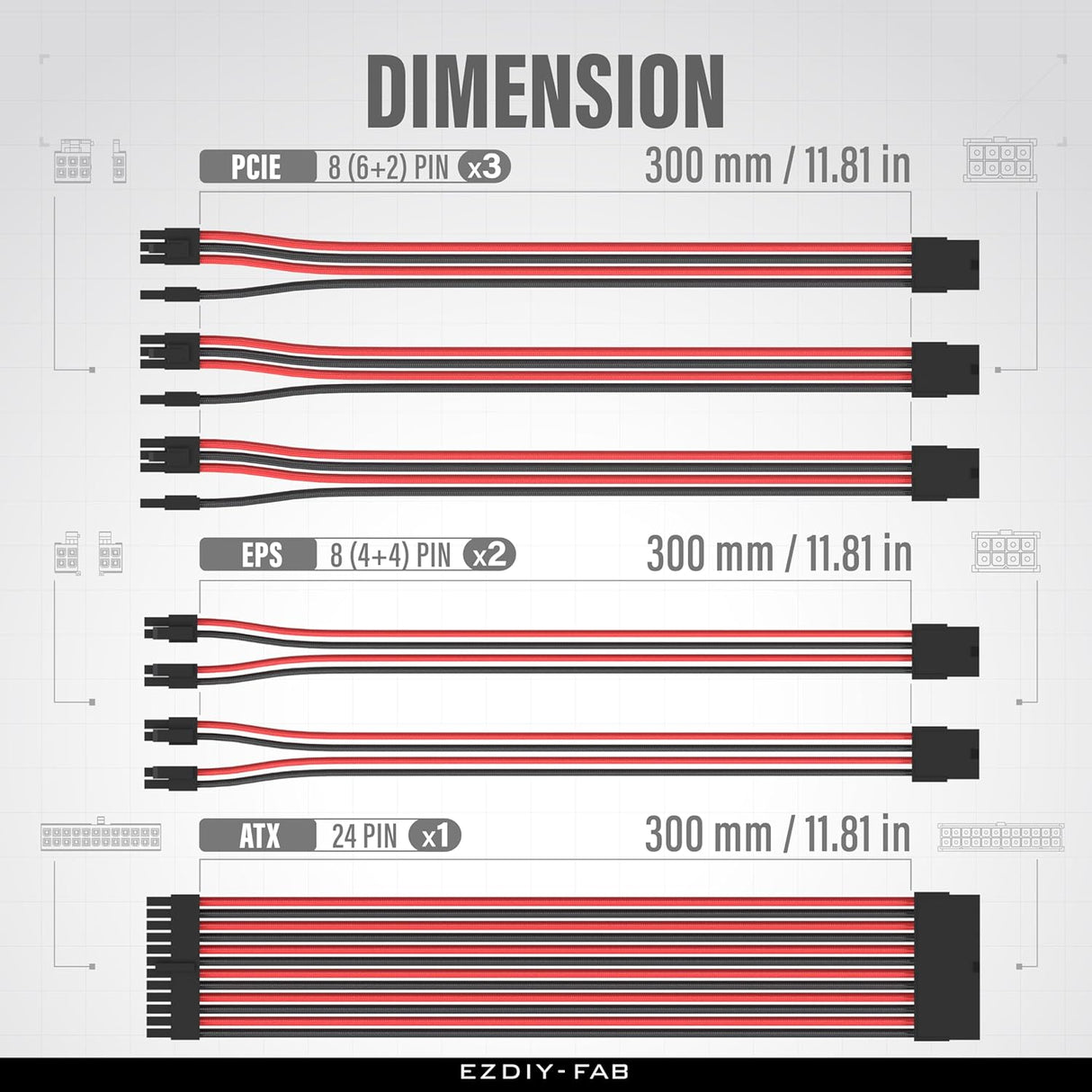 🔌 EZDIY-FAB PSU Kabelkit 300 mm – Schwarz/Rot