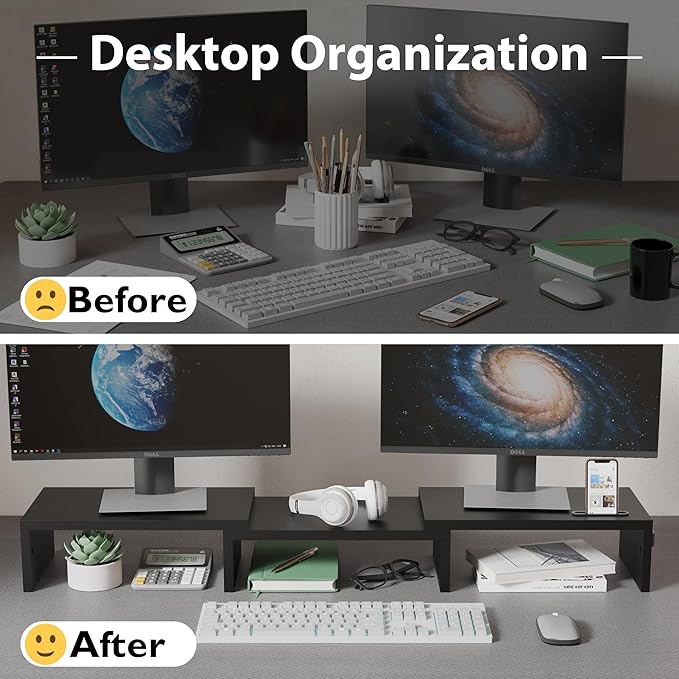 💻 BONTEC Wooden Dual Monitor Stand - Schwarz