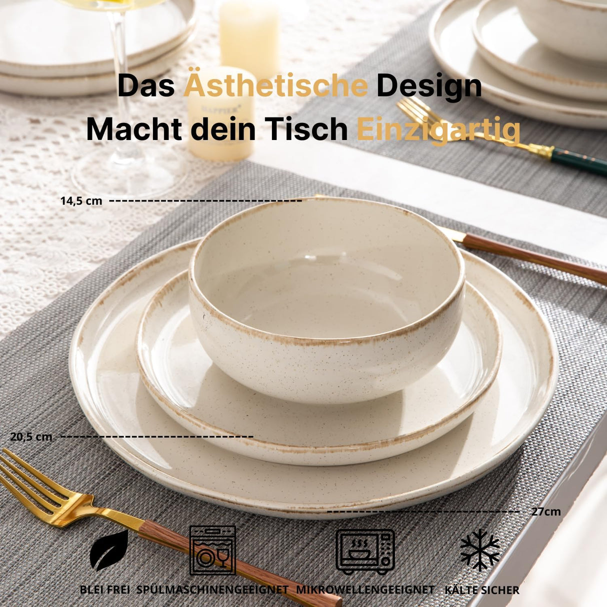 🔸 Zoha Sara 12-tlg. Geschirrset Beige