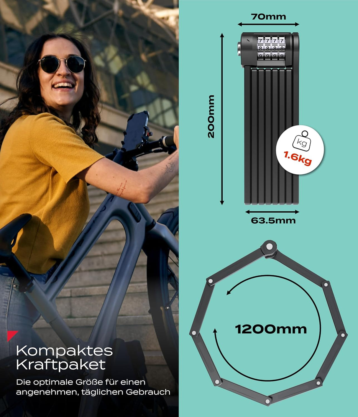 Impact PortaLock 15 – Faltschloss mit Zahlencode, 110 cm, Sicherheitslevel 15 (B-Ware)