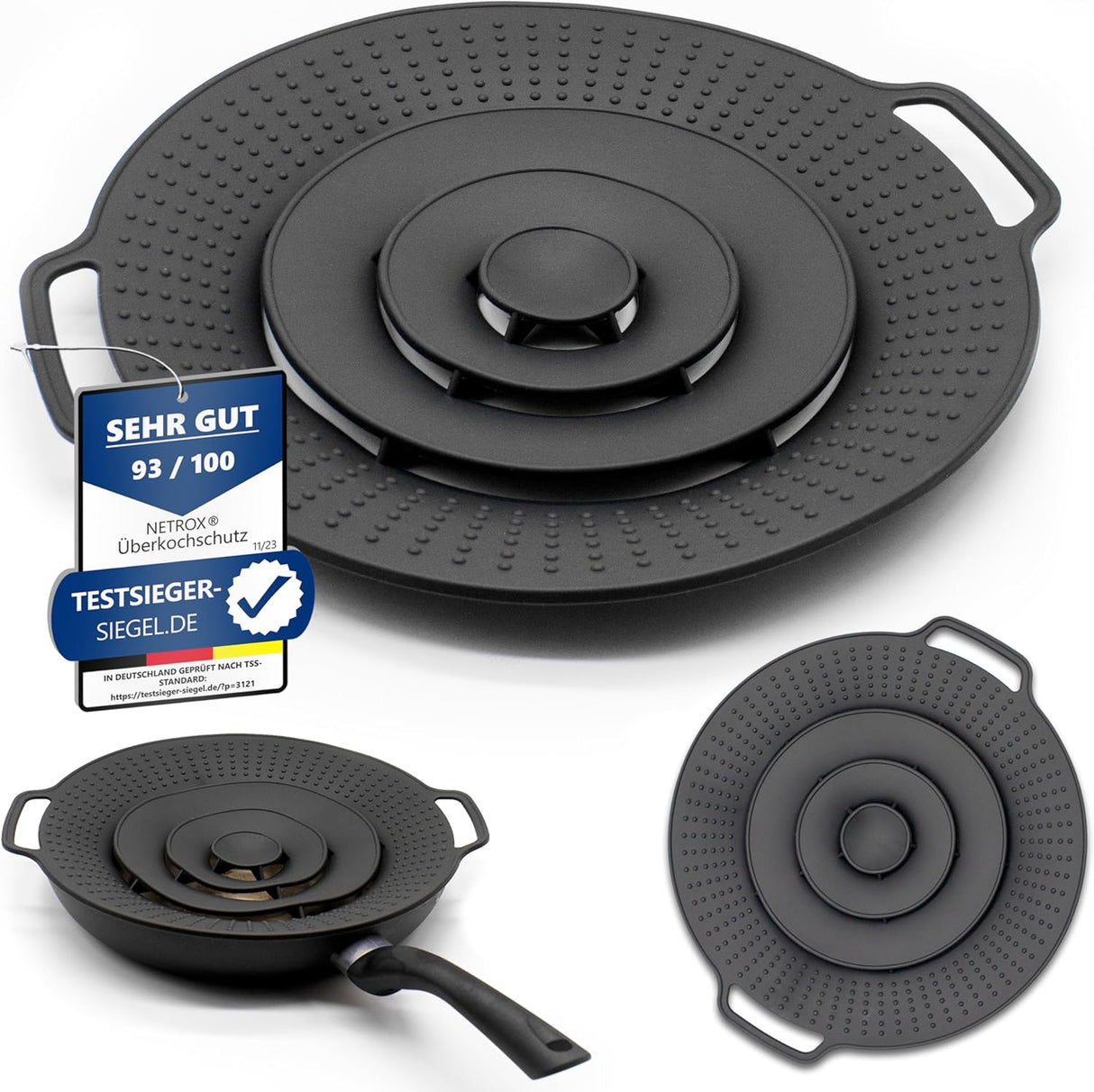 🌟 NetroxHome Überkochschutz und Pfannenspritzschutz aus Silikon Ø 15-25 cm 🌟