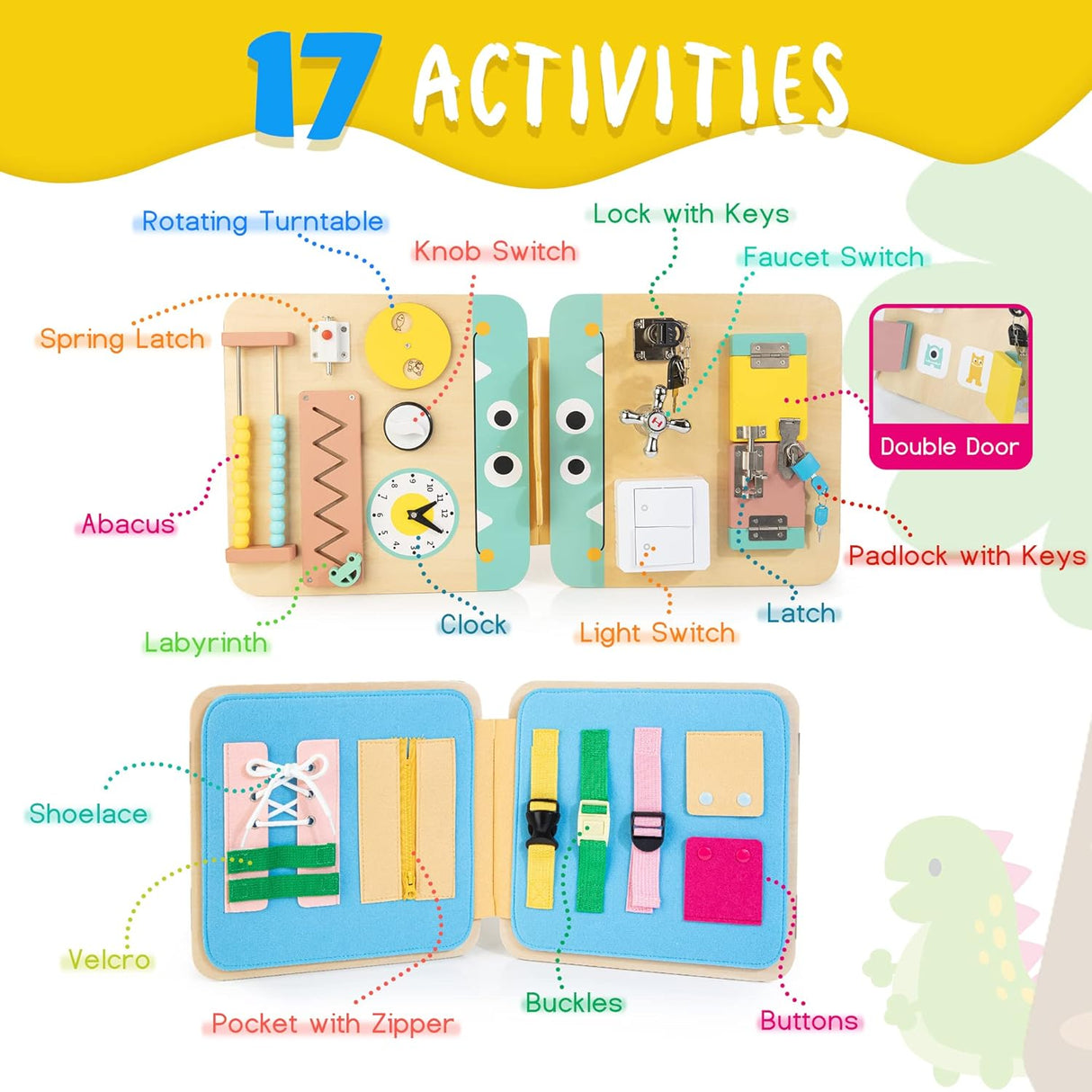 🧸 HELLOWOOD 17 in 1 Holz Busy Board – B-Ware!