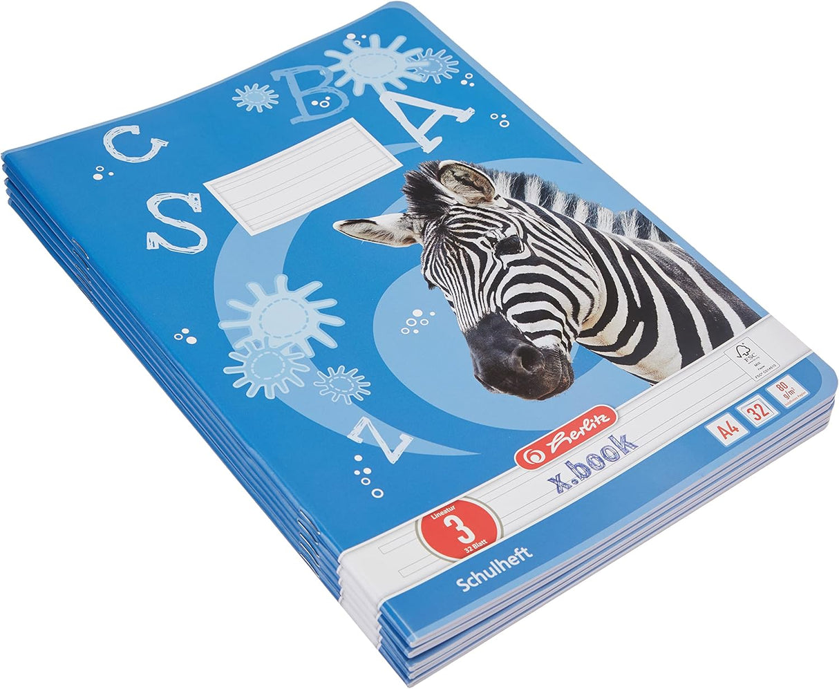 Herlitz Schulheft x.book A4, Lineatur 3 – 3. Klasse, 32 Blatt, 5 Stück