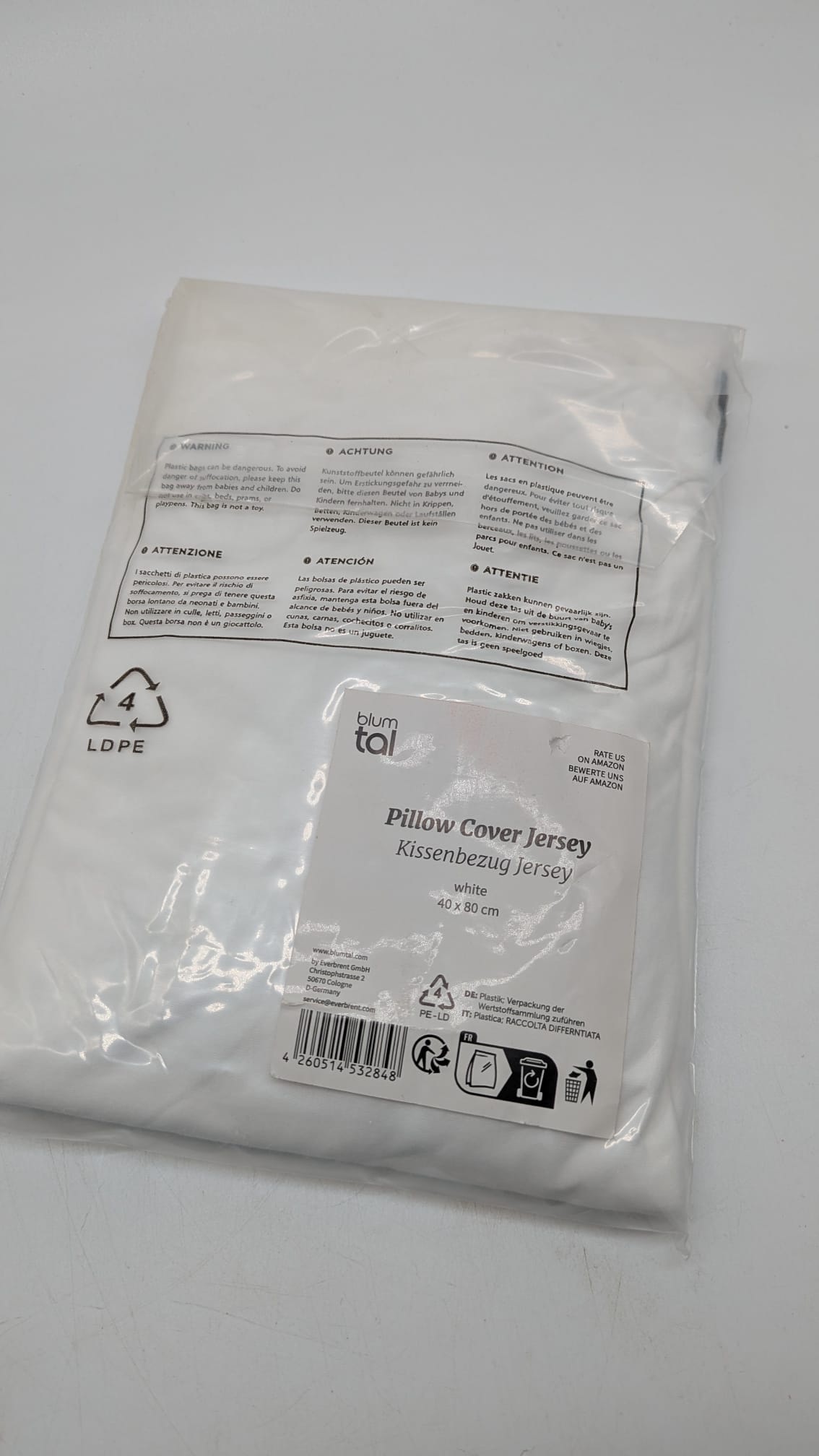 🛏️ Blumthal Jersey Kissenbezug – Weiß | 40 × 80 cm - NEU