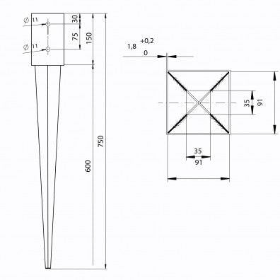 🛠️ Einschlaghülse 90 mm x 750 mm