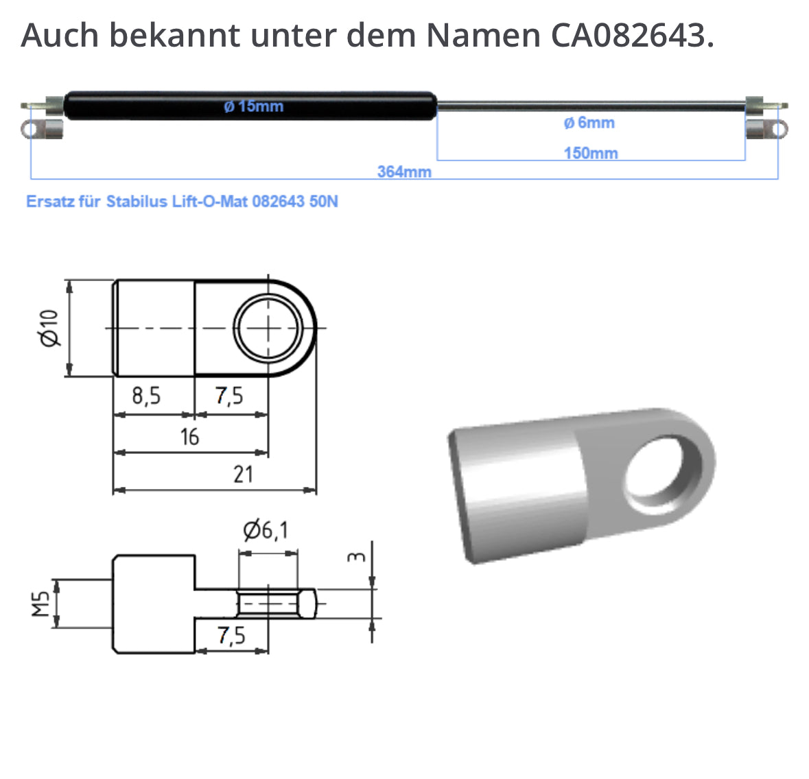 Gasdruckfeder Stabilus Lift-O-Mat 082643 0050N