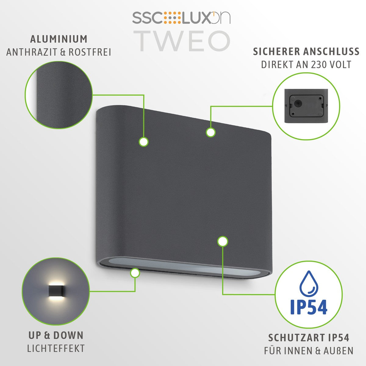 🌟 SSC-LUXon 3 Stück TWEO Wandlampe Außen – Anthrazit Grau