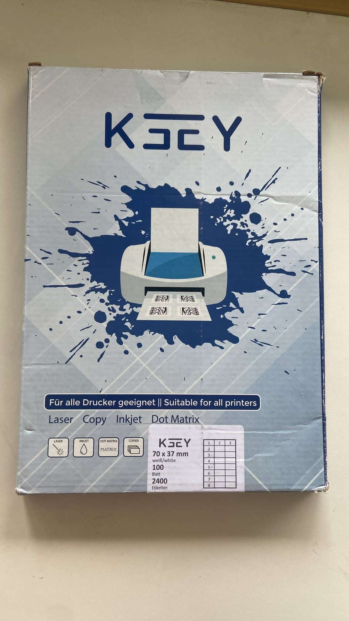 📦 KEEY Etiketten 24/Stk. pro Blatt – 100 Blatt – B-Ware!