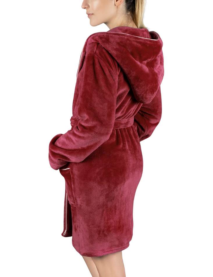 🌟 Gräfenstayn Damenbademantel flauschig mit Kapuze – Bordeaux Größe L 🌟