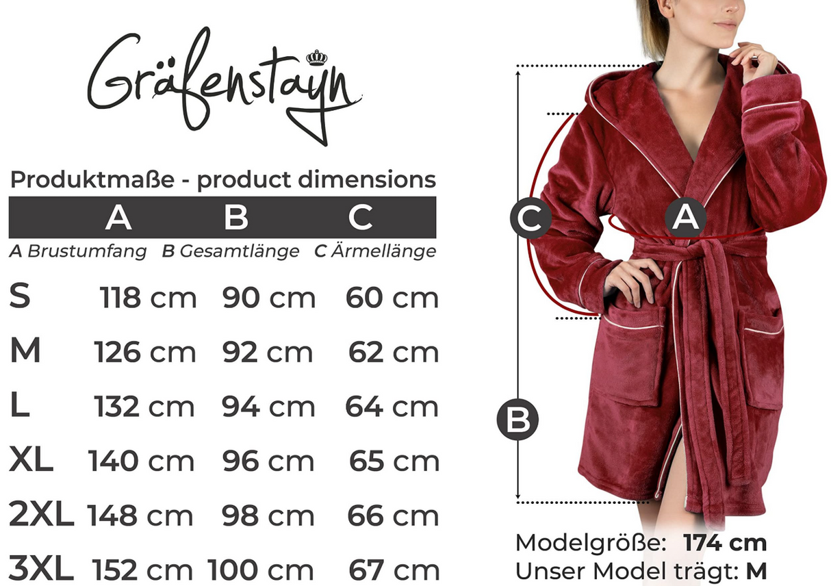 🌟 Gräfenstayn Damenbademantel flauschig mit Kapuze – Bordeaux Größe L 🌟