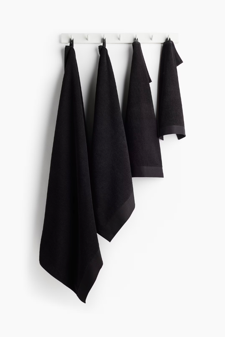 🛁 H&M Badelaken aus Baumwollfrottee – Schwarz