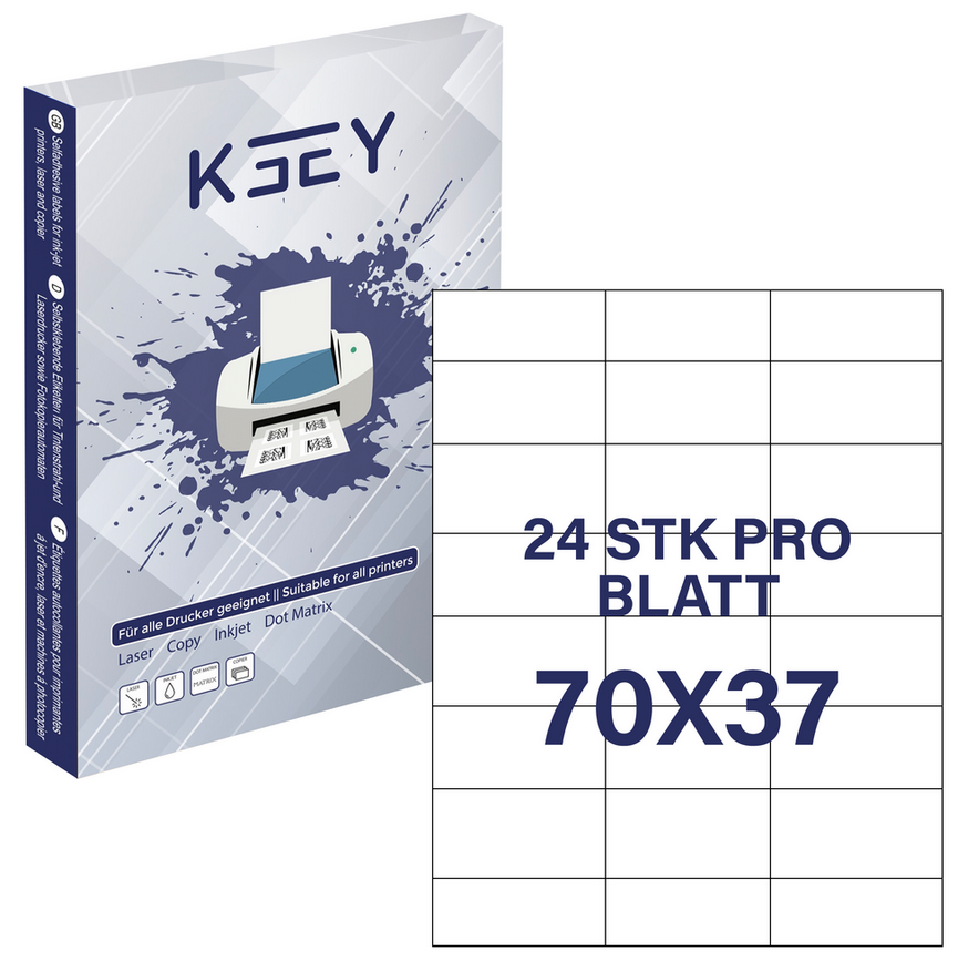 📦 KEEY Etiketten 24/Stk. pro Blatt – 100 Blatt – B-Ware!
