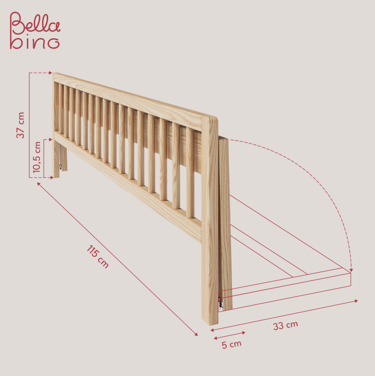 Bellabino Yuna Bettschutzgitter – 37 × 115 × 33 cm, natur, Kiefer massiv