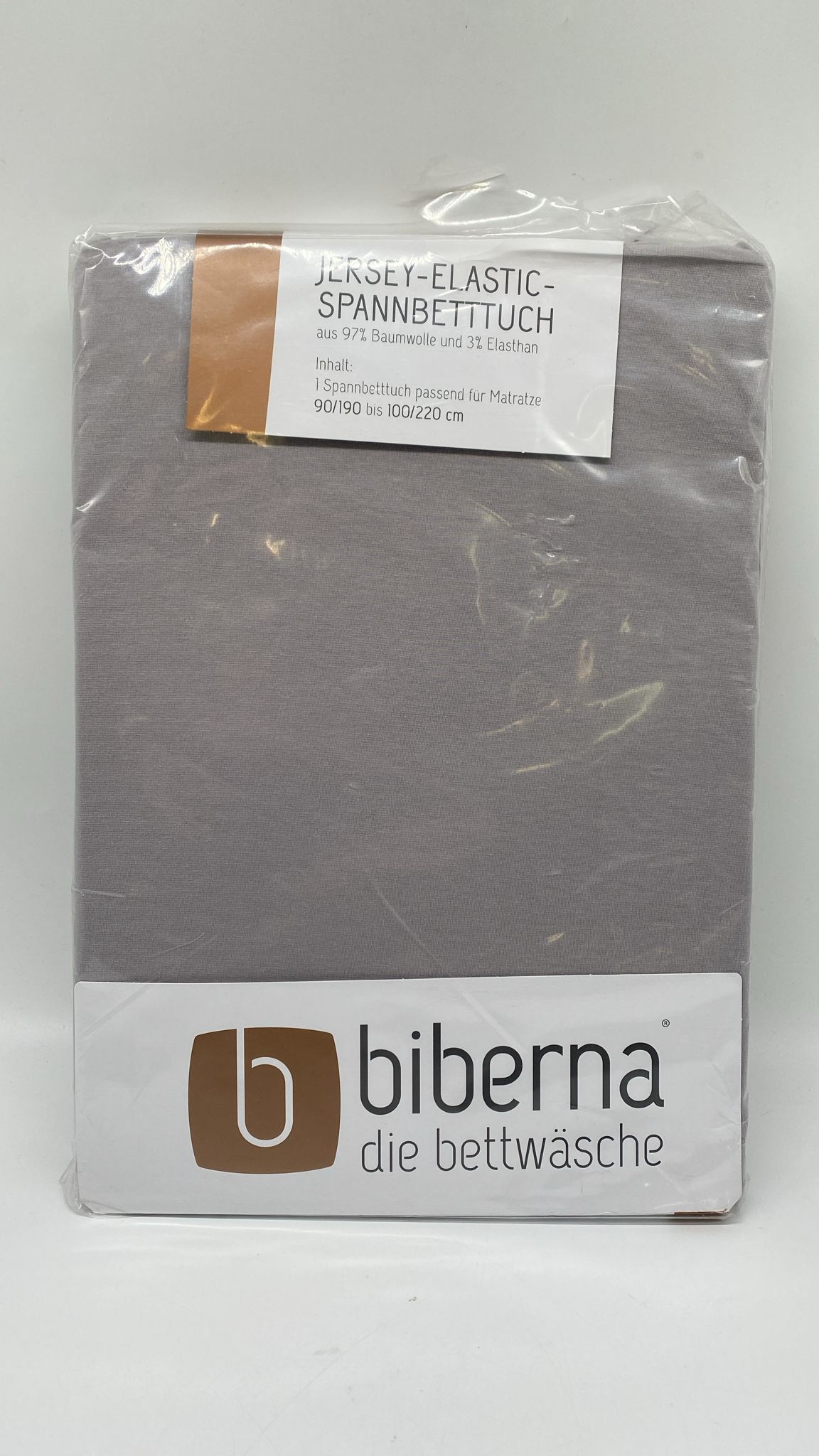 🛏️ biberna Jersey-Elastic Spannbetttuch 90×190–100×220 cm – Silber/Grau, Baumwolle - neu