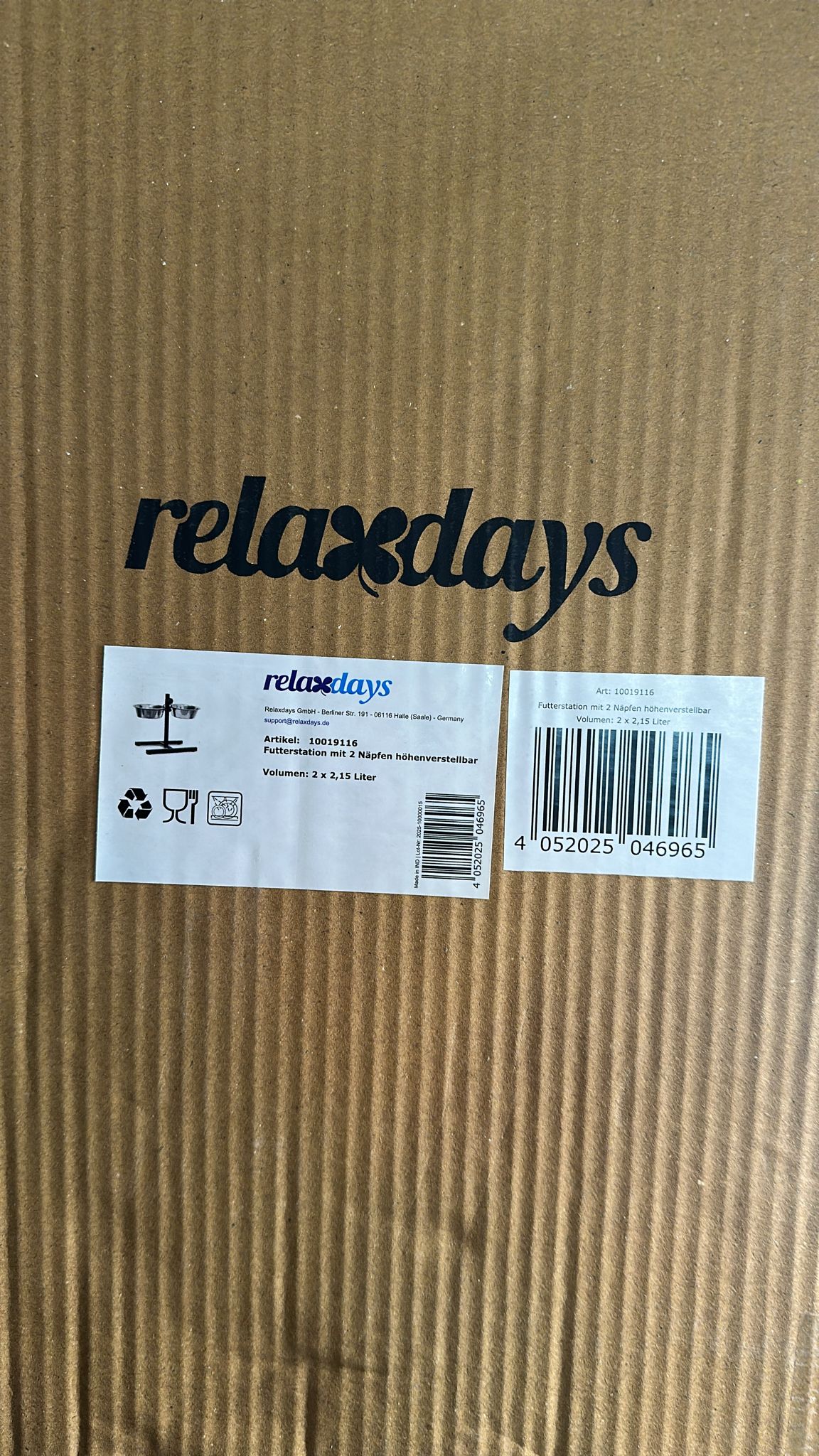 🐶 Relaxdays Futterstation Hund – 2×2,2 l Edelstahlnäpfe, höhenverstellbar - B-Ware