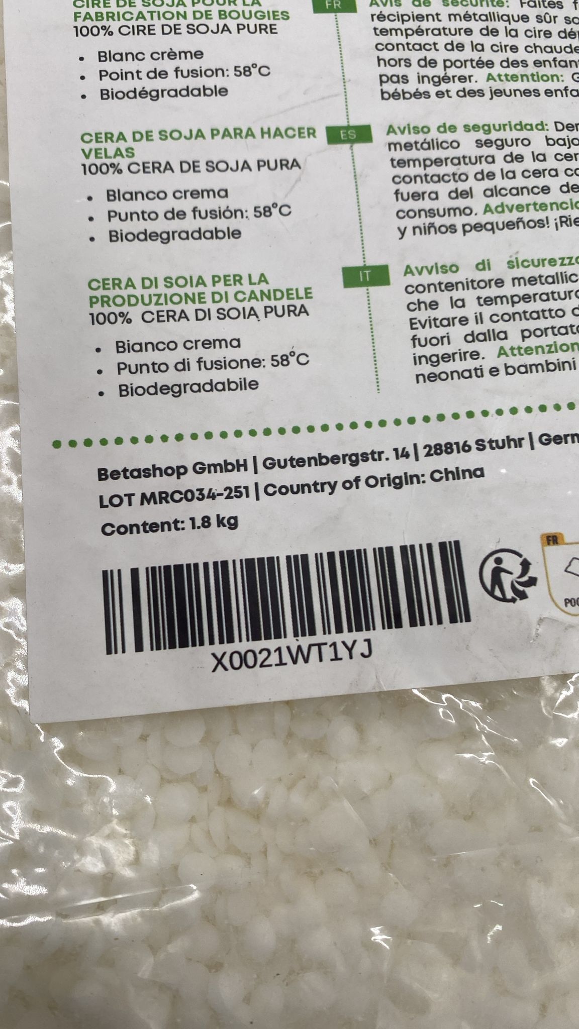 🕯️ molinoRC Sojawachs 1,8 kg – Kerzenwachs pflanzlich DIY Premium - neu