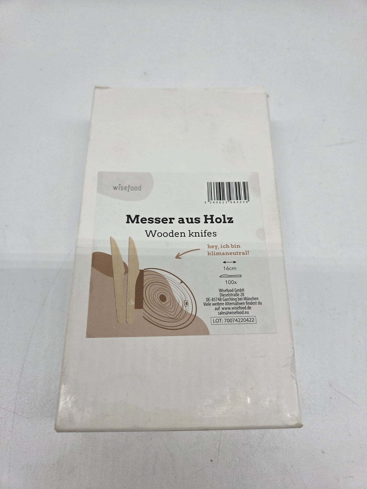 🍴 Wisefood 100 Stück Holz Einwegmesser 16 cm – B-Ware!