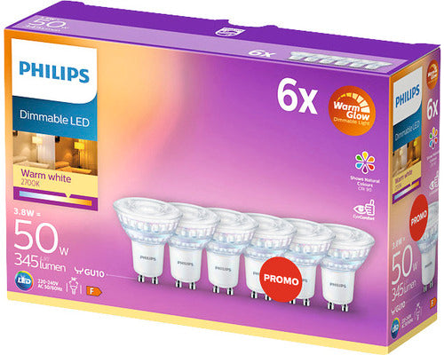 💡 Philips LED Lampe GU10 3,8W (50W) warmweiß – 6er Set