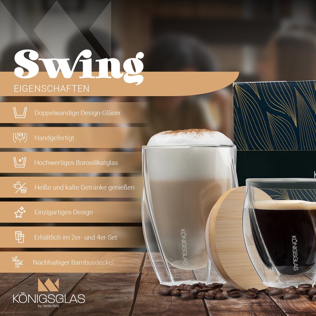 ☕ KÖNIGSGLAS Swing Gläser 4er-Set 200ml