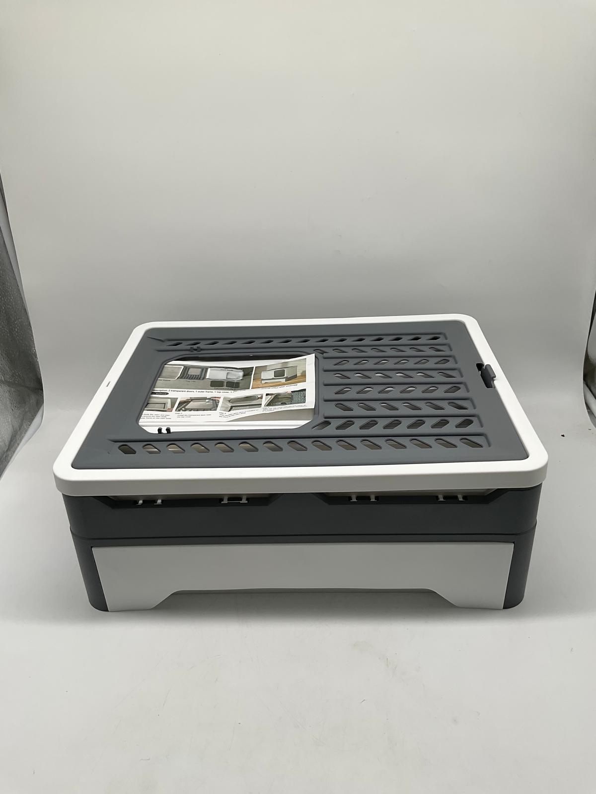 🐱 Gupamiga Katzentoilette – Grau/Weiß, mit Deckel & Tablett - B-Ware