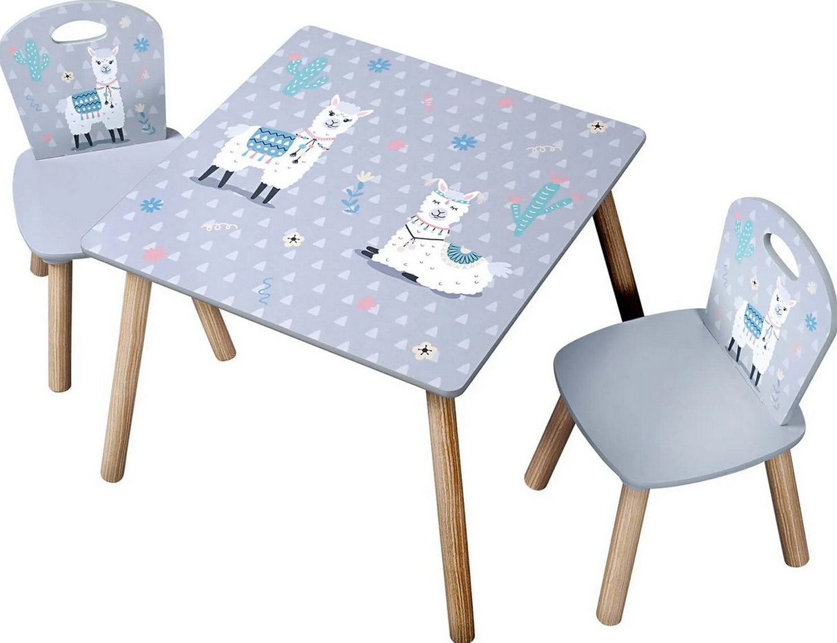 🦙 KESPER Kindertisch mit 2 Stühlen - Alpaka Motiv