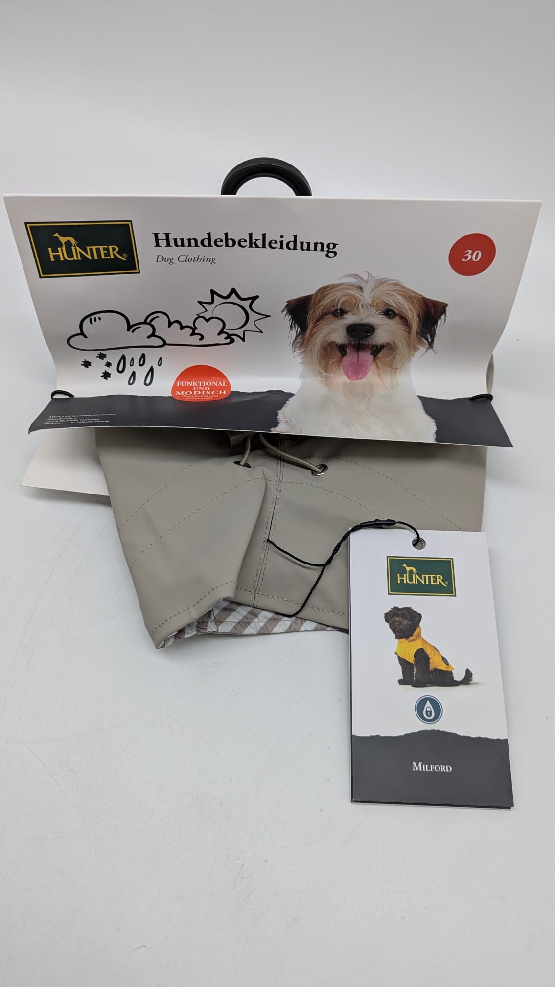 🐾 HUNTER Hunde-Regenmantel Milford – Taupe (Größe 30) - NEU