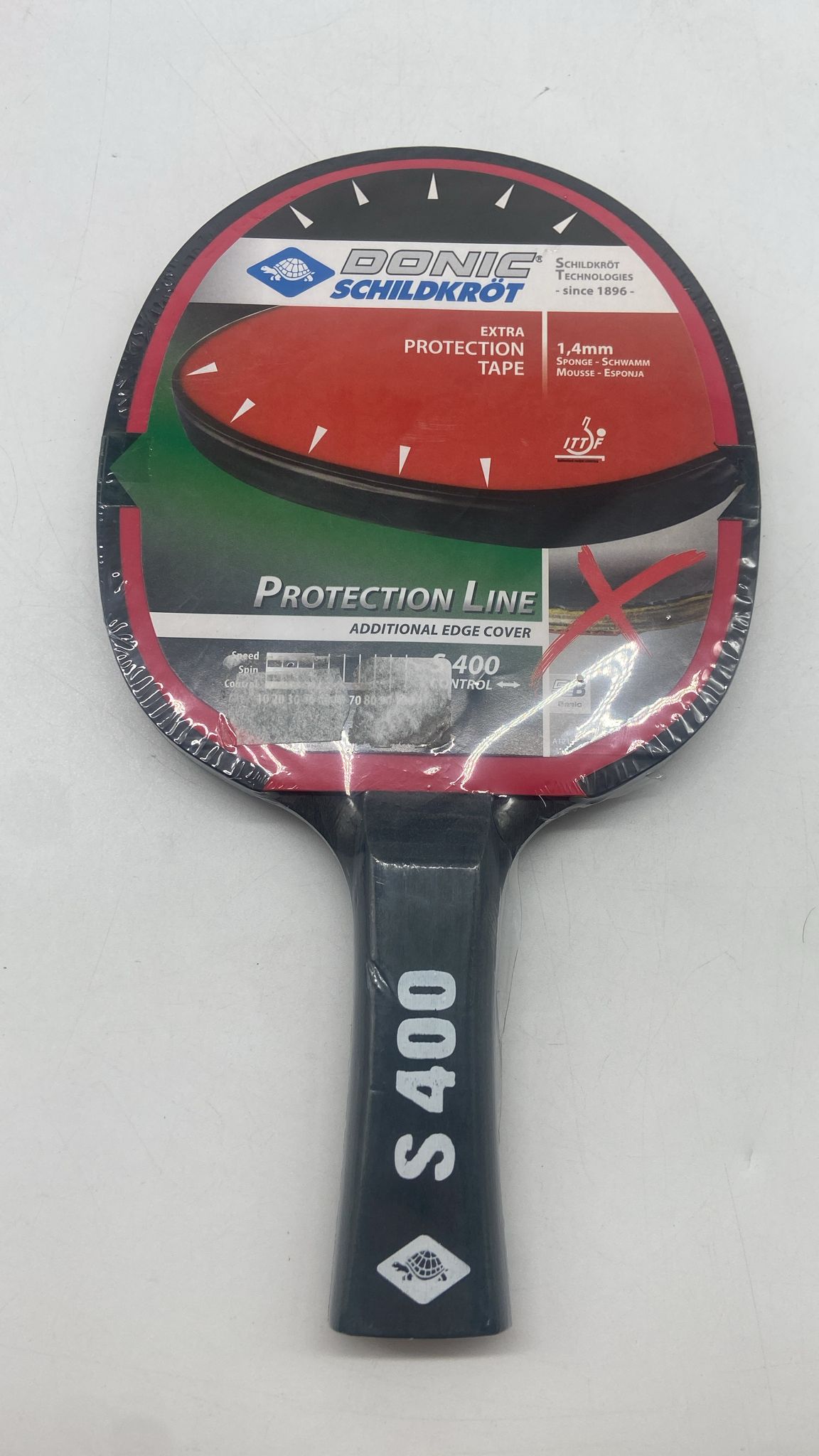 Donic Schildkröt Tischtennisschläger S400 – 1,4 mm Schwamm, Extra Protection Tape - B-Ware